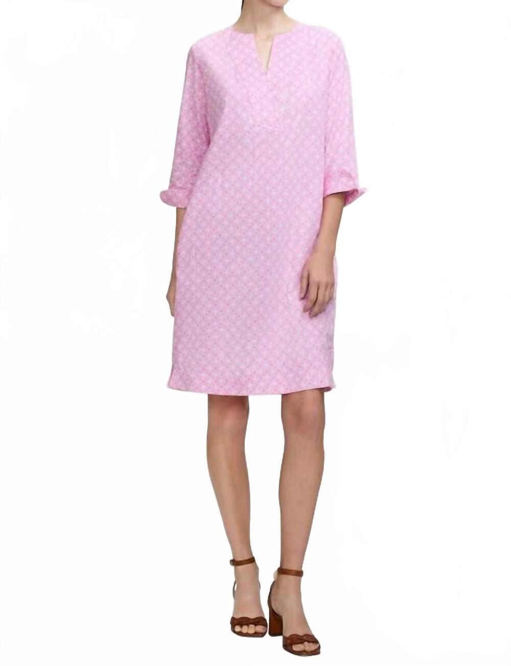 NEW FOXCROFT vena 3/4 sleeve geo lattice dress in pink